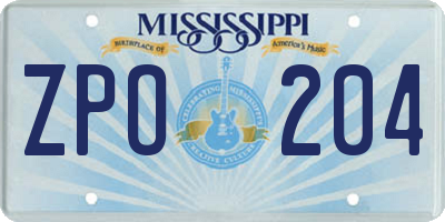 MS license plate ZPO204