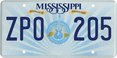 MS license plate ZPO205