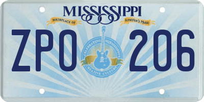 MS license plate ZPO206