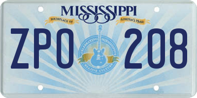 MS license plate ZPO208