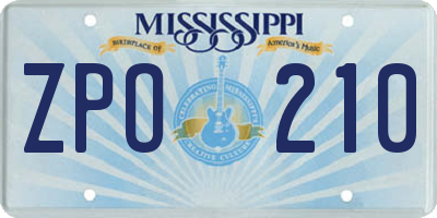 MS license plate ZPO210