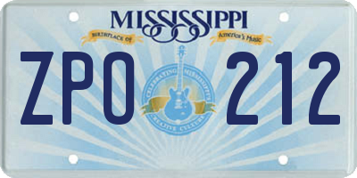 MS license plate ZPO212