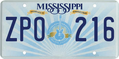 MS license plate ZPO216