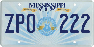 MS license plate ZPO222