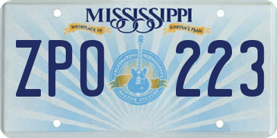 MS license plate ZPO223