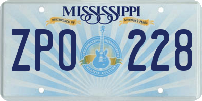 MS license plate ZPO228