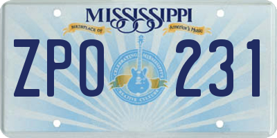 MS license plate ZPO231