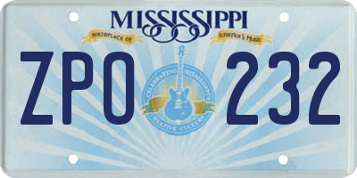 MS license plate ZPO232