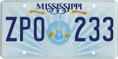 MS license plate ZPO233