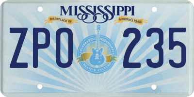 MS license plate ZPO235