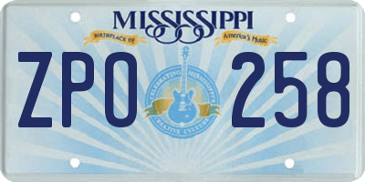 MS license plate ZPO258