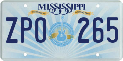 MS license plate ZPO265