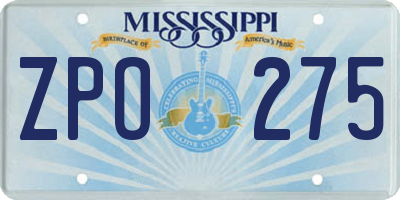 MS license plate ZPO275