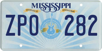 MS license plate ZPO282