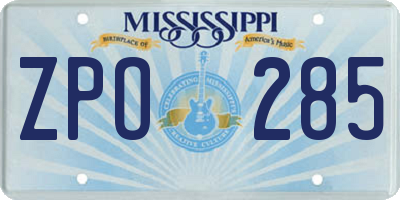 MS license plate ZPO285