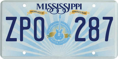 MS license plate ZPO287