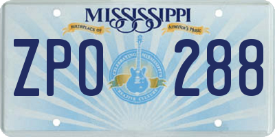 MS license plate ZPO288