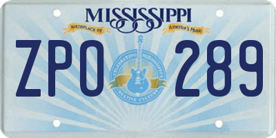 MS license plate ZPO289