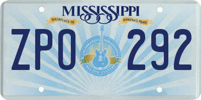 MS license plate ZPO292