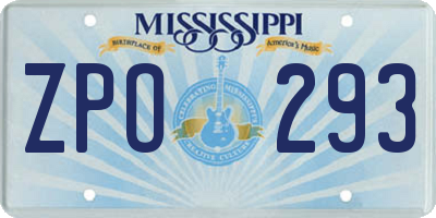 MS license plate ZPO293