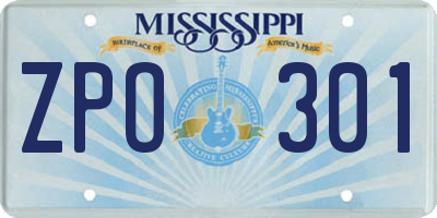 MS license plate ZPO301