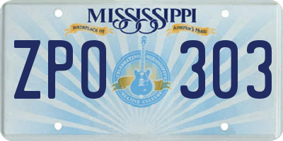 MS license plate ZPO303