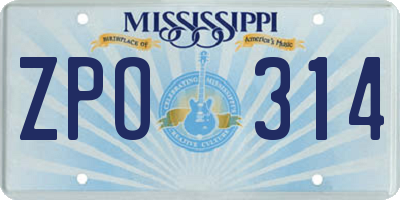 MS license plate ZPO314