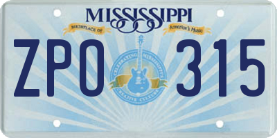 MS license plate ZPO315