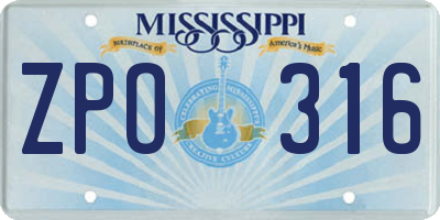 MS license plate ZPO316