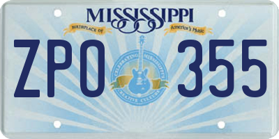 MS license plate ZPO355