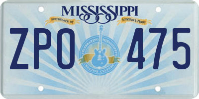 MS license plate ZPO475