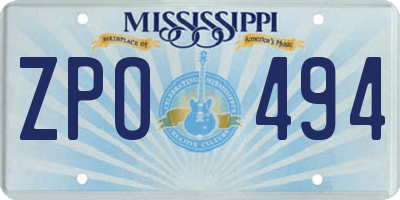 MS license plate ZPO494
