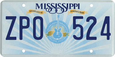 MS license plate ZPO524