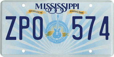 MS license plate ZPO574