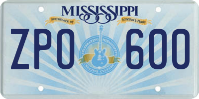 MS license plate ZPO600