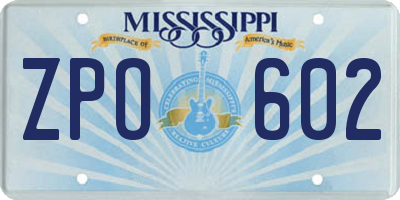 MS license plate ZPO602