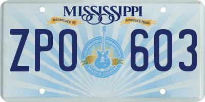 MS license plate ZPO603