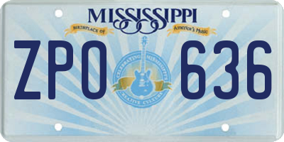 MS license plate ZPO636