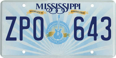 MS license plate ZPO643