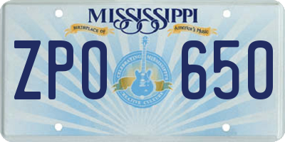 MS license plate ZPO650