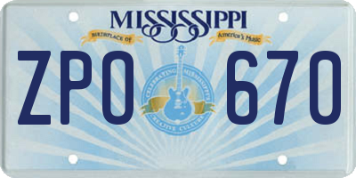 MS license plate ZPO670