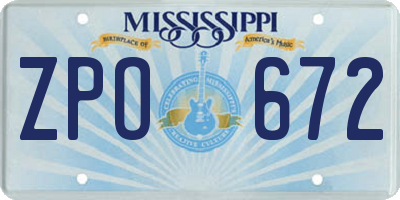 MS license plate ZPO672
