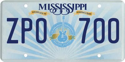 MS license plate ZPO700