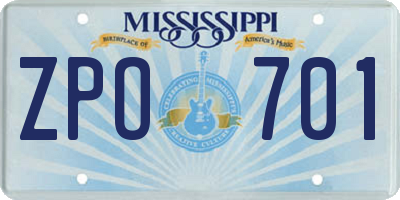 MS license plate ZPO701