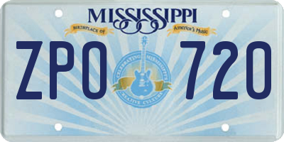 MS license plate ZPO720