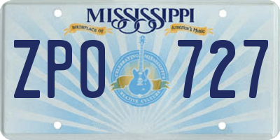 MS license plate ZPO727