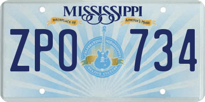 MS license plate ZPO734