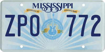 MS license plate ZPO772
