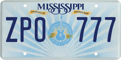 MS license plate ZPO777