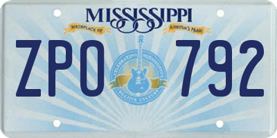 MS license plate ZPO792